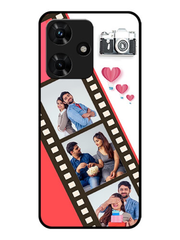 Custom Infinix Hot 30i Personalized Glass Phone Case - 3 Image Holder with Film Reel