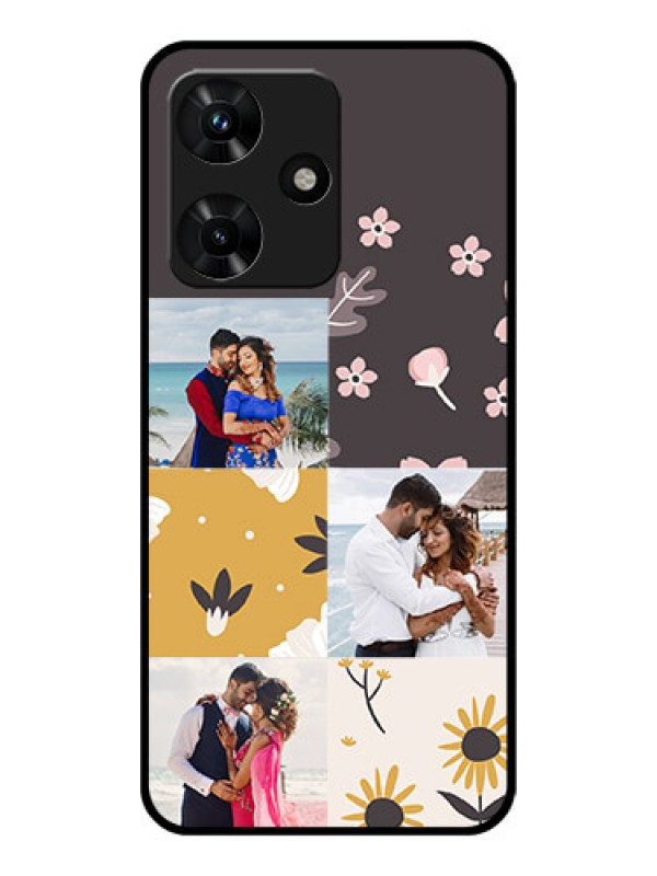 Custom Infinix Hot 30i Photo Printing on Glass Case - 3 Images with Floral Design