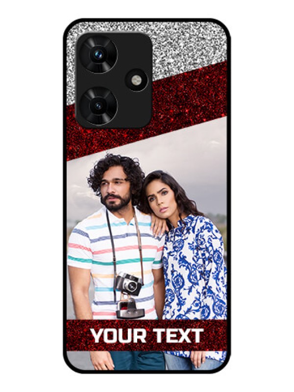 Custom Infinix Hot 30i Personalized Glass Phone Case - Image Holder with Glitter Strip Design