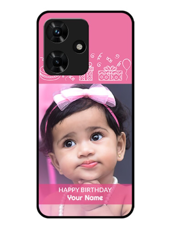 Custom Infinix Hot 30i Photo Printing on Glass Case - with Birthday Line Art Design