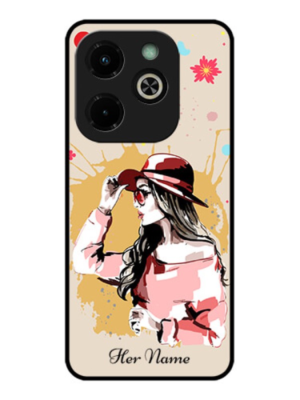 Custom Infinix Hot 40I Custom Glass Phone Case - Women With Pink Hat Design