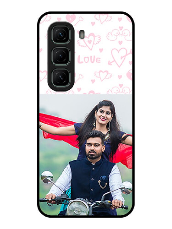 Custom Infinix Hot 50 5G Custom Glass Phone CasePink Flying Heart Design