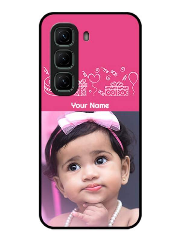 Custom Infinix Hot 50 5G Custom Glass Phone CaseWith Birthday Line Art Design