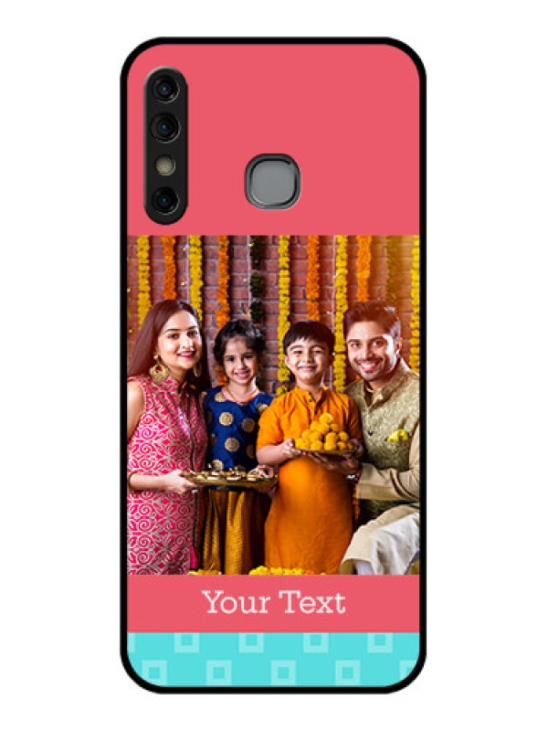 Custom Infinix Hot 8 Custom Glass Phone Case - Peach & Blue Color Design