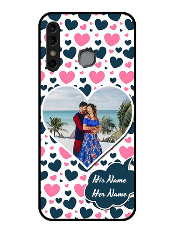 Custom Infinix Hot 8 Custom Glass Phone Case - Pink & Blue Heart Design