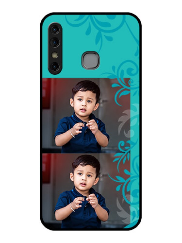 Custom Infinix Hot 8 Custom Glass Phone Case - With Photo And Green Floral Design