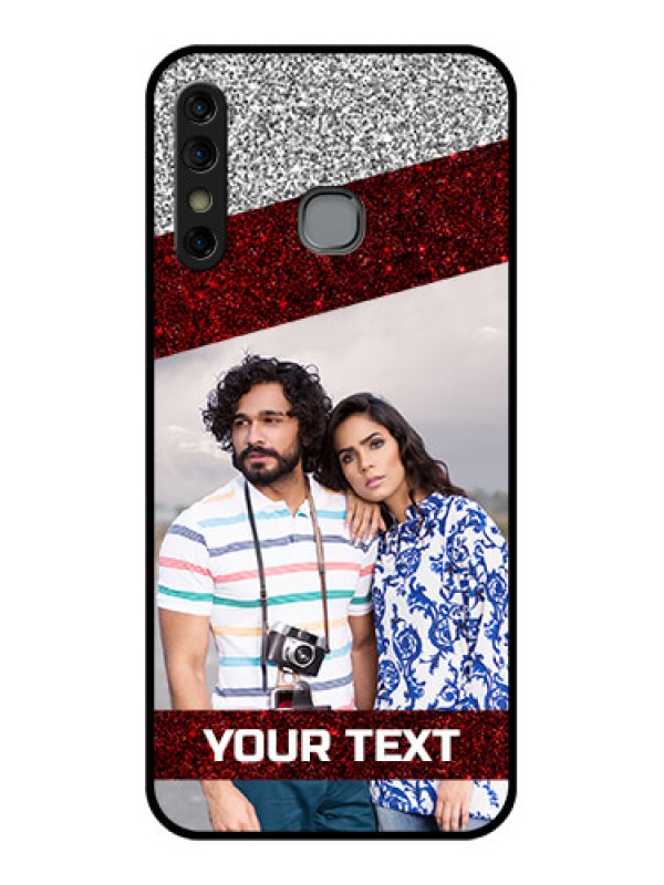 Custom Infinix Hot 8 Custom Glass Phone Case - Image Holder With Glitter Strip Design