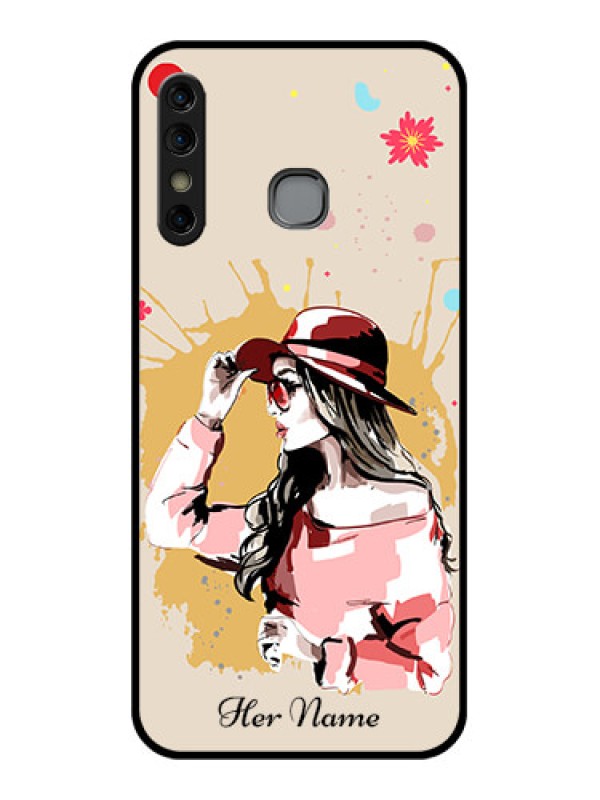 Custom Infinix Hot 8 Custom Glass Phone Case - Women With Pink Hat Design