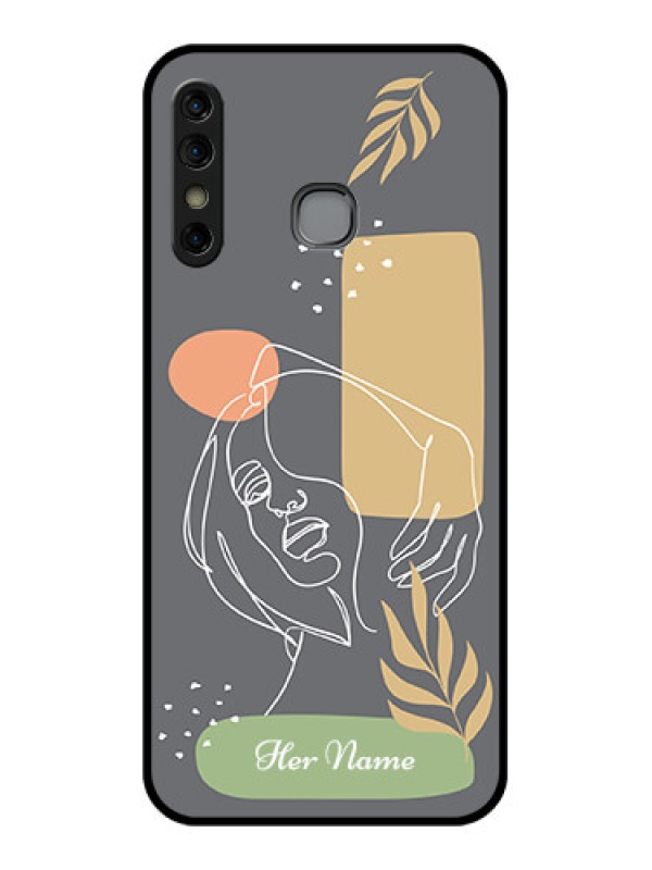 Custom Infinix Hot 8 Custom Glass Phone Case - Gazing Woman Line Art Design