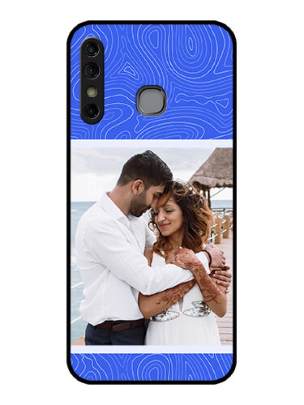 Custom Infinix Hot 8 Custom Glass Phone Case - Curved Line Art With Blue And White Design