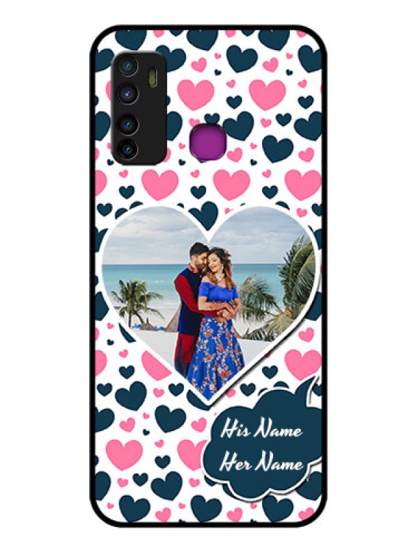 Custom Infinix Hot 9 Custom Glass Phone Case - Pink & Blue Heart Design
