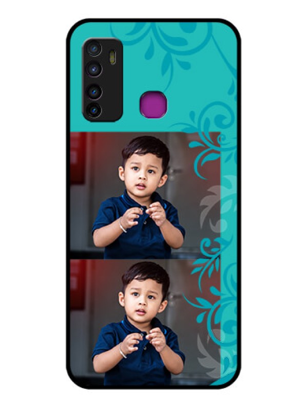Custom Infinix Hot 9 Custom Glass Phone Case - With Photo And Green Floral Design