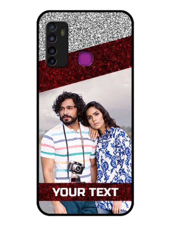 Custom Infinix Hot 9 Custom Glass Phone Case - Image Holder With Glitter Strip Design