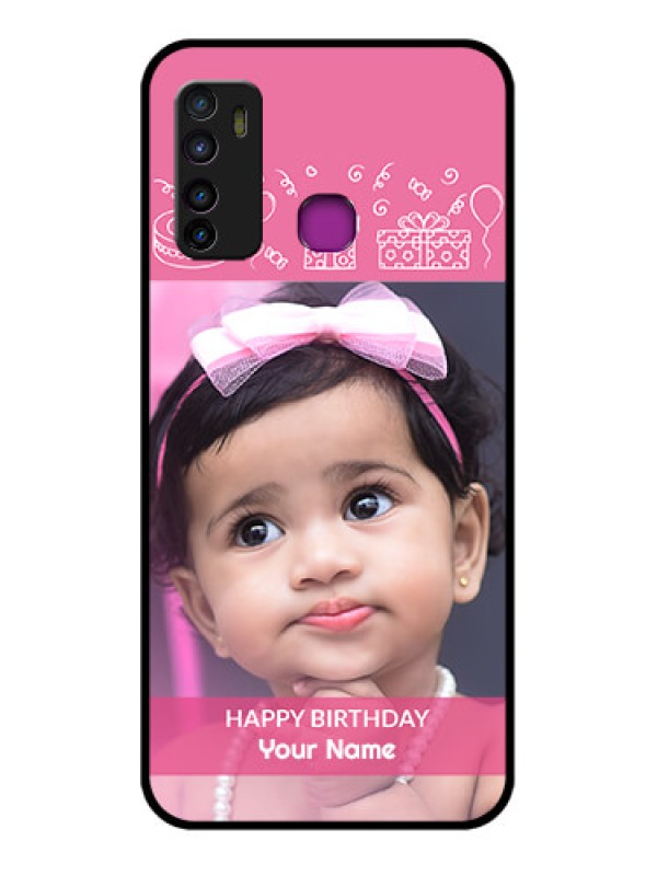 Custom Infinix Hot 9 Custom Glass Phone Case - With Birthday Line Art Design