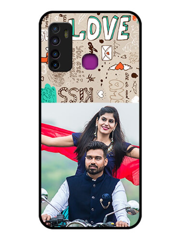 Custom Infinix Hot 9 Custom Glass Phone Case - Love Doodle Pattern