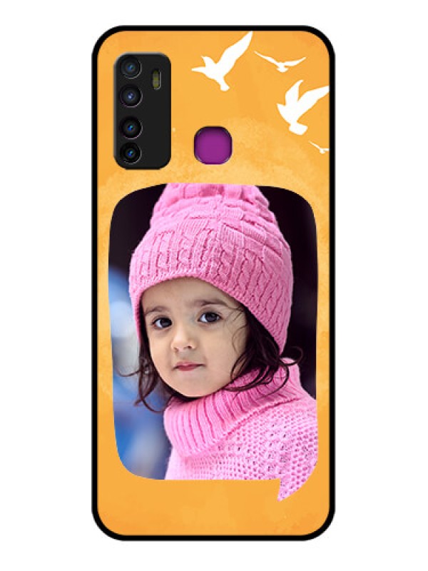 Custom Infinix Hot 9 Custom Glass Phone Case - Water Color Design With Bird Icons