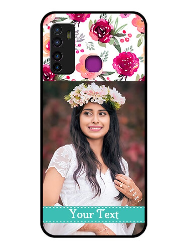 Custom Infinix Hot 9 Custom Glass Phone Case - Water Colors Floral Design