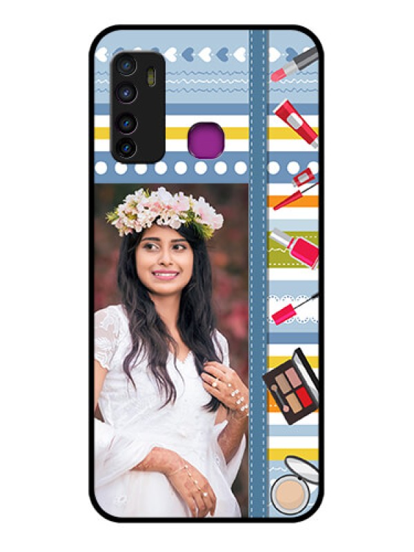 Custom Infinix Hot 9 Custom Glass Phone Case - Makeup Icons Design