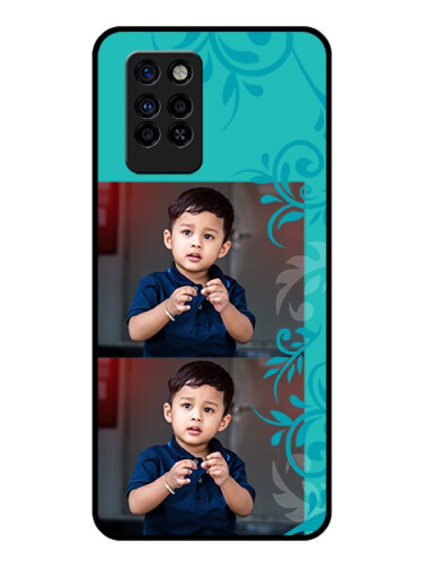 Custom Infinix Note 10 Pro Personalized Glass Phone Case - with Photo and Green Floral Design