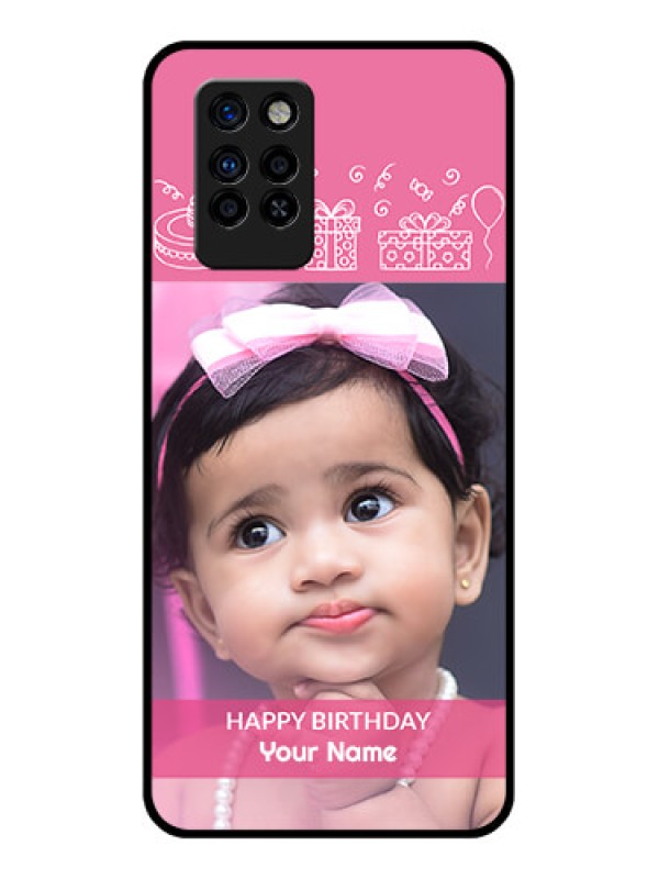 Custom Infinix Note 10 Pro Photo Printing on Glass Case - with Birthday Line Art Design