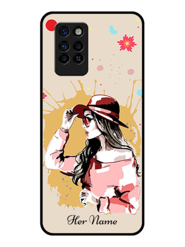 Custom Infinix Note 10 Pro Photo Printing on Glass Case - Women with pink hat Design