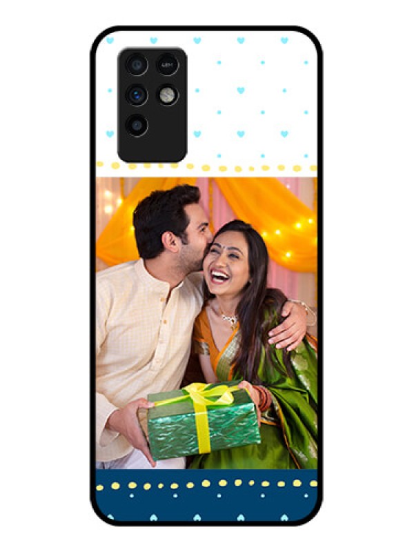 Custom Infinix Note 10 Personalized Glass Phone Case - White and Blue Abstract Design