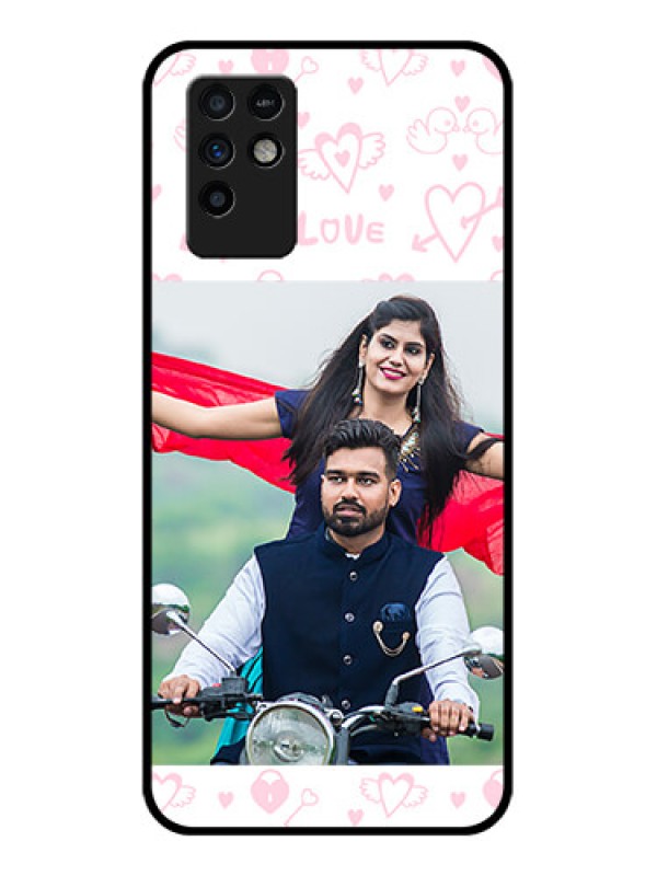 Custom Infinix Note 10 Custom Glass Mobile Case - Pink Flying Heart Design