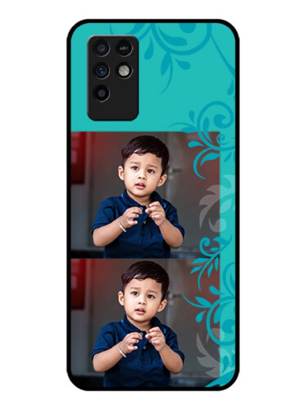 Custom Infinix Note 10 Personalized Glass Phone Case - with Photo and Green Floral Design