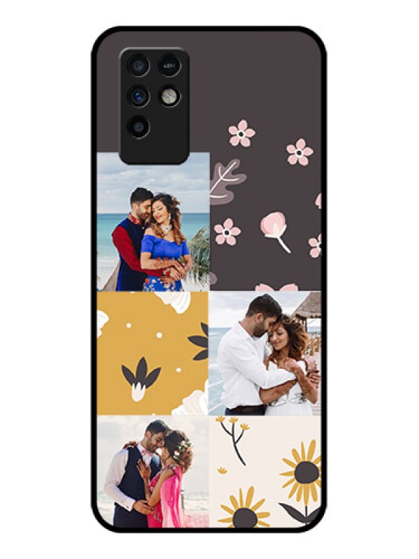 Custom Infinix Note 10 Photo Printing on Glass Case - 3 Images with Floral Design