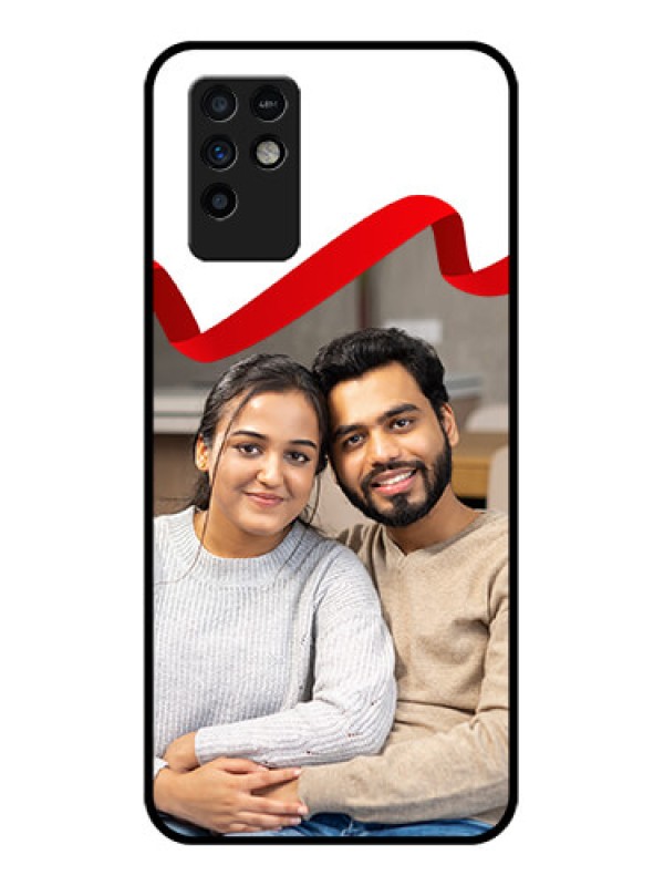 Custom Infinix Note 10 Photo Printing on Glass Case - Red Ribbon Frame Design