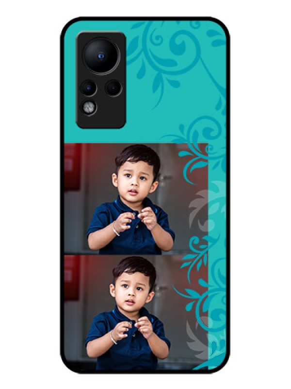 Custom Infinix Note 11 Personalized Glass Phone Case - with Photo and Green Floral Design