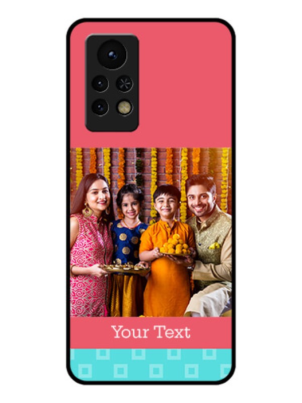 Custom Infinix Note 11s Personalized Glass Phone Case - Peach & Blue Color Design