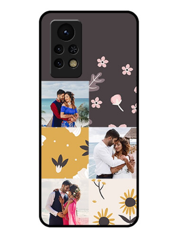 Custom Infinix Note 11s Photo Printing on Glass Case - 3 Images with Floral Design