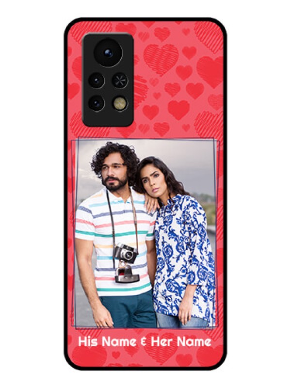 Custom Infinix Note 11s Photo Printing on Glass Case - with Red Heart Symbols Design