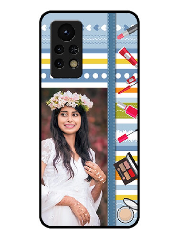 Custom Infinix Note 11s Personalized Glass Phone Case - Makeup Icons Design