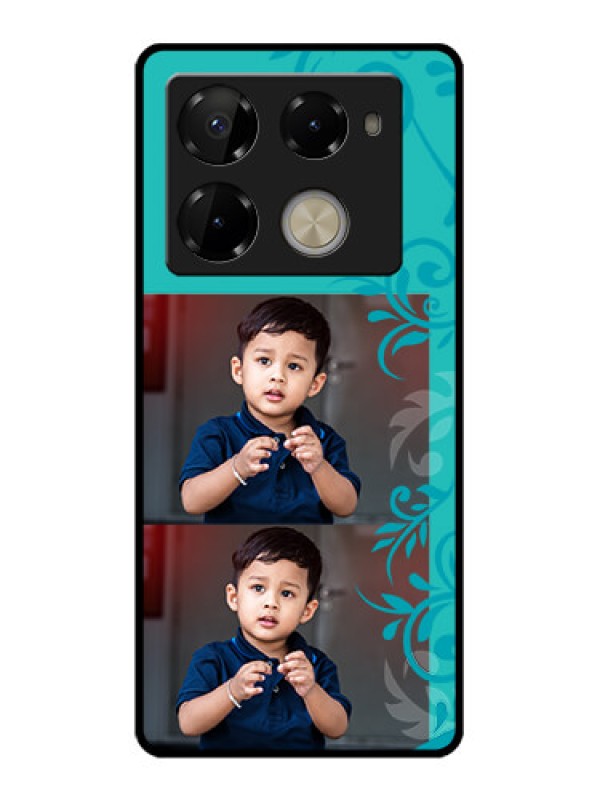 Custom Infinix Note 40 Pro 5G Custom Glass Phone Case - With Photo And Green Floral Design