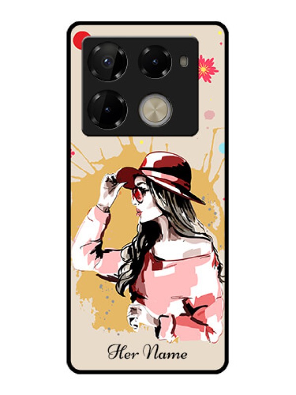 Custom Infinix Note 40 Pro 5G Custom Glass Phone Case - Women With Pink Hat Design