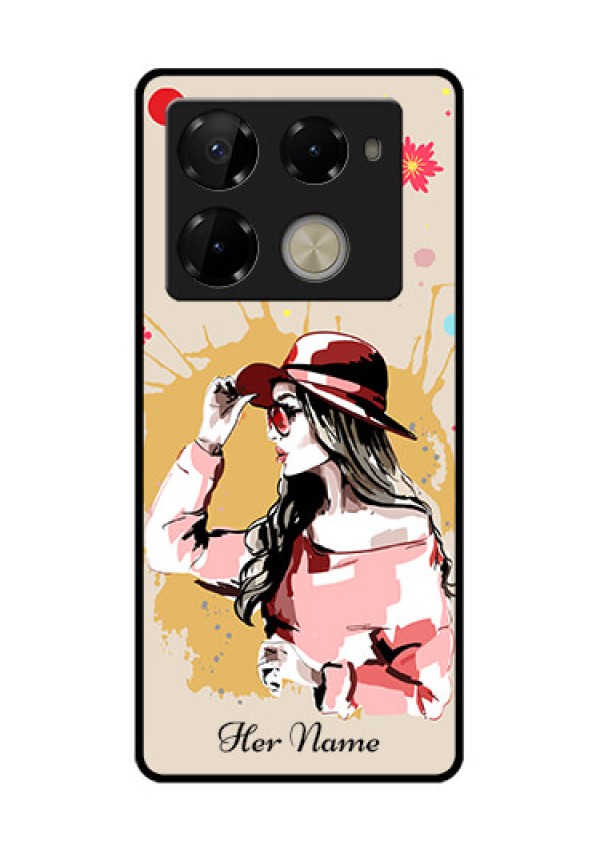 Infinix Note 40 Pro Plus 5G Custom Glass Phone Case - Women With Pink Hat Design