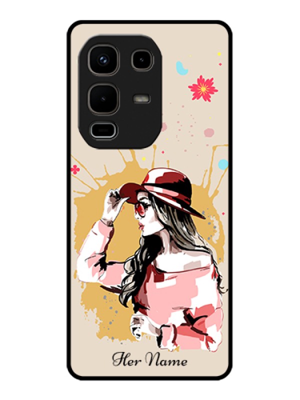 Custom Infinix Note 50s 5G Custom Glass Phone Case - Women With Pink Hat Design