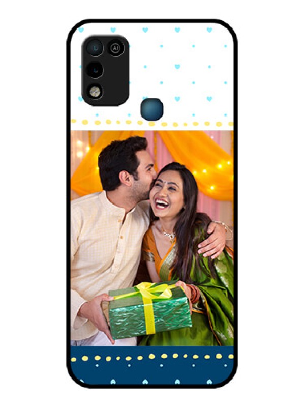 Custom Infinix Smart 5 Personalized Glass Phone Case - White and Blue Abstract Design