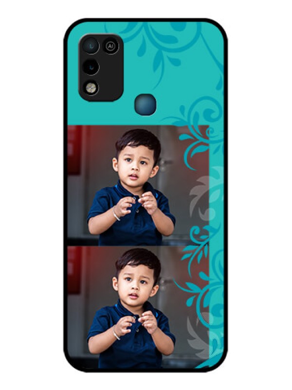 Custom Infinix Smart 5 Personalized Glass Phone Case - with Photo and Green Floral Design
