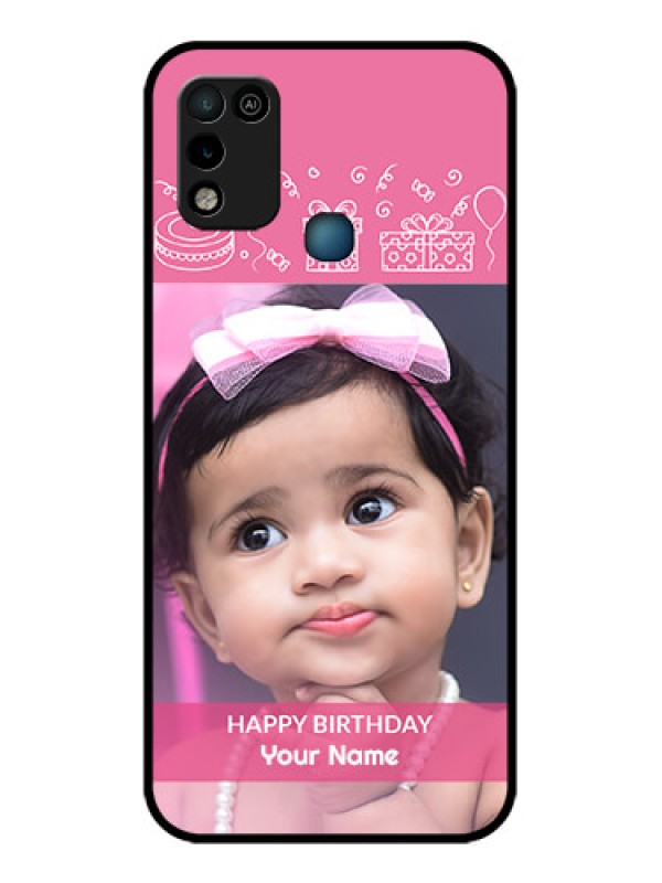 Custom Infinix Smart 5 Photo Printing on Glass Case - with Birthday Line Art Design