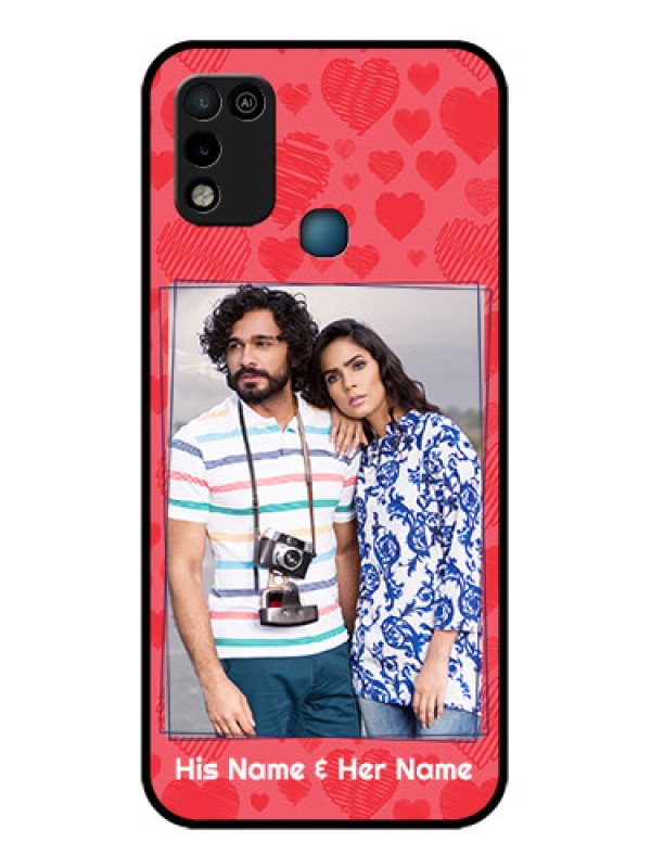 Custom Infinix Smart 5 Photo Printing on Glass Case - with Red Heart Symbols Design