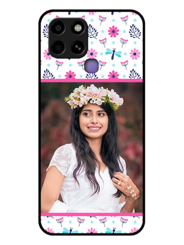 Custom Infinix Smart 6 Photo Printing on Glass Case - Colorful Flower Design