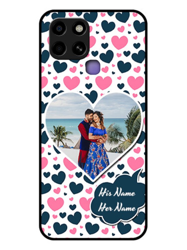 Custom Infinix Smart 6 Custom Glass Phone Case - Pink & Blue Heart Design