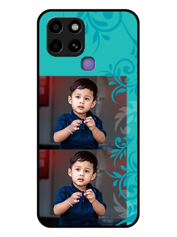 Custom Infinix Smart 6 Personalized Glass Phone Case - with Photo and Green Floral Design