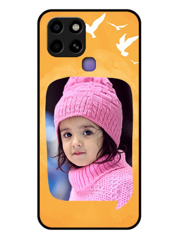 Custom Infinix Smart 6 Personalized Glass Phone Case - Water Color Design with Bird Icons