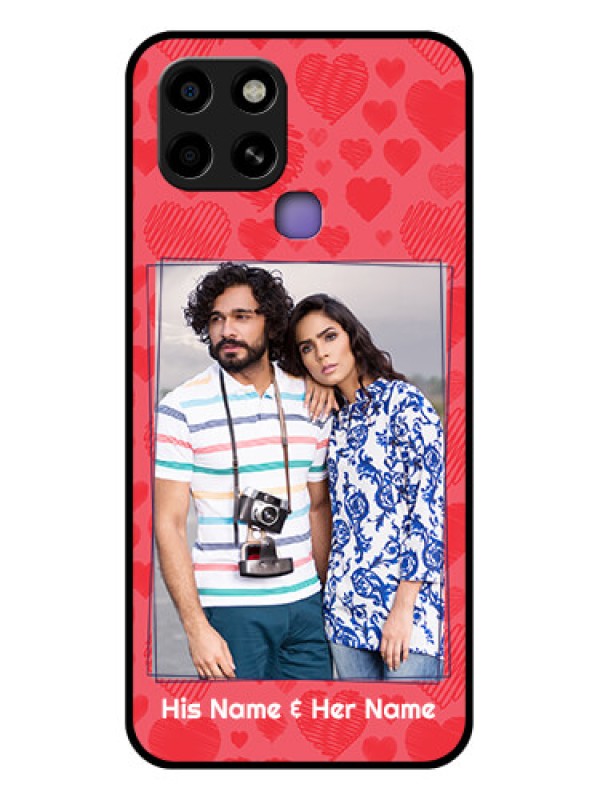 Custom Infinix Smart 6 Photo Printing on Glass Case - with Red Heart Symbols Design