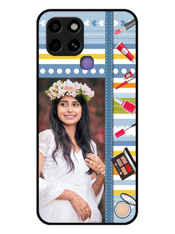 Custom Infinix Smart 6 Personalized Glass Phone Case - Makeup Icons Design