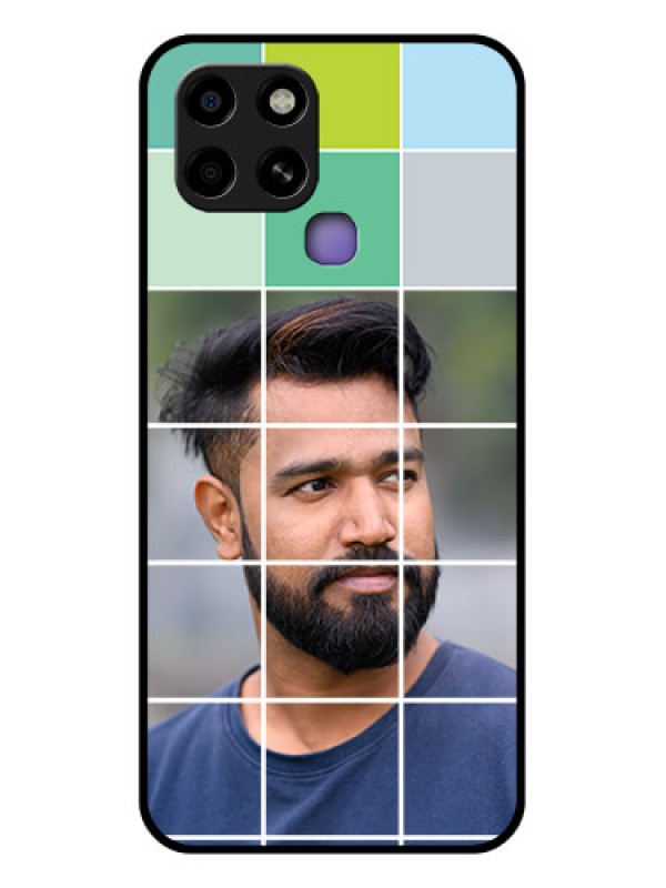 Custom Infinix Smart 6 Photo Printing on Glass Case - with white box pattern